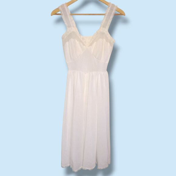 Vtg Shadowline White Chemise Nightgown-Size 32/Small-Seashell Bodice-Bridal - Picture 1 of 11